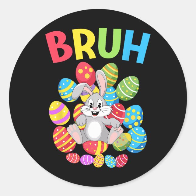 Pegatina Redonda Bruh Dabbing Conejo Conejo Conejo Feliz Día de Pas (Anverso)