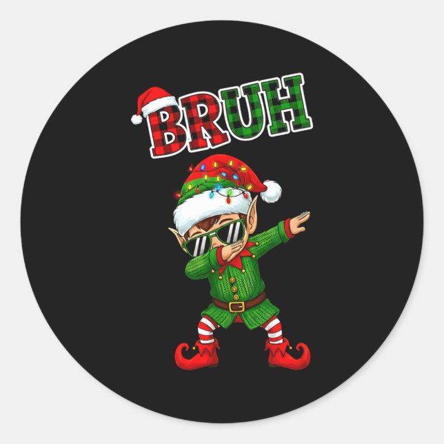Pegatina Redonda Bruh Dabbing Elf Funny Kids Years Pajamas Christma (Anverso)