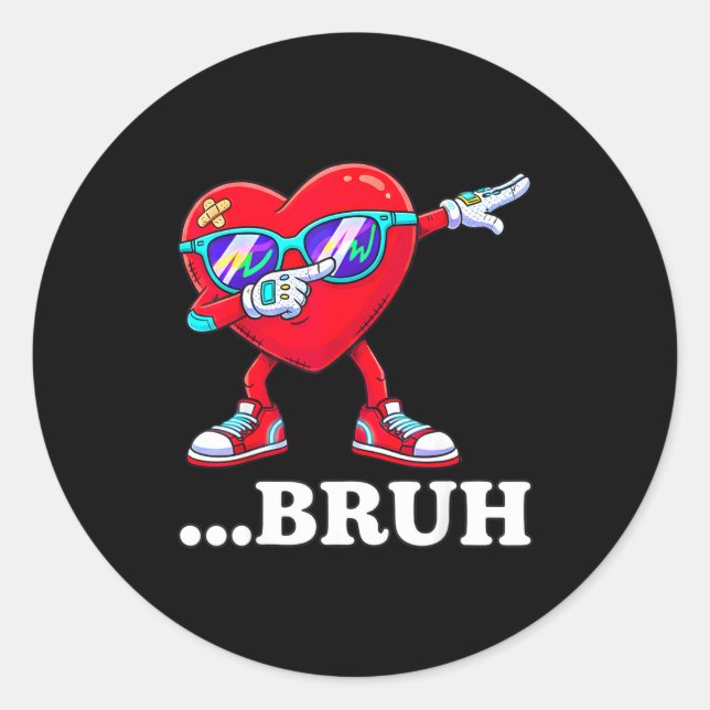 Pegatina Redonda Bruh Dabbing Heart Funny Kids Boys Mens Valentine  (Anverso)
