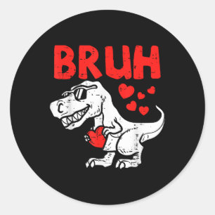 Pegatina Redonda Bruh Dinosaur Retro Valentines Niños Roban Niños