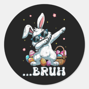 Pegatina Redonda Bruh Easter Dabbing Conejo Baile Niños Niños Niños