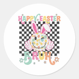 Pegatina Redonda Bruh Easter Day Funny Bunny Eggs Groovy Smile Face