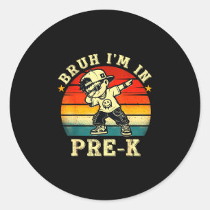 Pegatina Redonda Bruh en prek divertido primer día de escuela niño