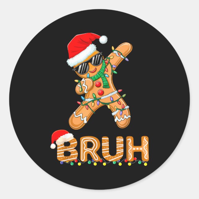 Pegatina Redonda Bruh Funny Christmas Gingerbread Man Teens Boys Ki (Anverso)