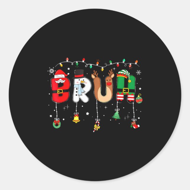 Pegatina Redonda Bruh Funny Christmas Red Plaid Teens Boys Kids Xma (Anverso)