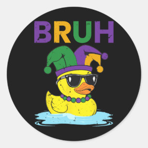 Pegatina Redonda Bruh Funny Duck Mardi Gras Rubber Duck Con Jester