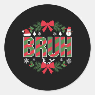 Pegatina Redonda Bruh Funny Navidades Red Plaid Adolescentes Niños