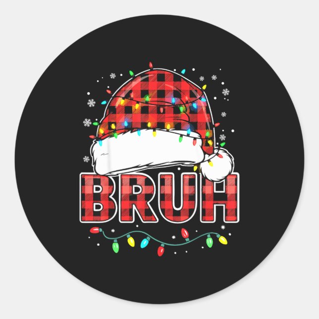 Pegatina Redonda Bruh Funny Santa Hat Lights Christmas  (Anverso)