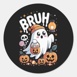 Pegatina Redonda Bruh Ghost Halloween Trato O Truco De Fantasma Inf
