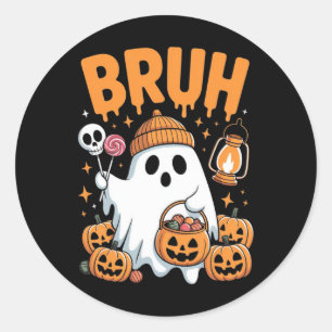 Pegatina Redonda Bruh Ghost Halloween Trato O Truco De Fantasma Inf