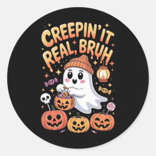 Pegatina Redonda Bruh Ghost Halloween Trato O Truco De Fantasma Inf