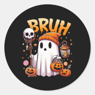 Pegatina Redonda Bruh Ghost Halloween Trick O Trampa De Fantasma Cu