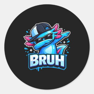Pegatina Redonda Bruh haciendo dab con ajolote diseño divertido hom