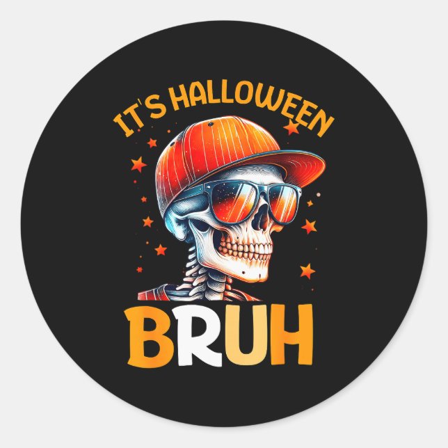 Pegatina Redonda Bruh Halloween Boys Kids Halloween Skeleton  (Anverso)
