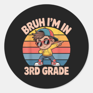 Pegatina Redonda Bruh I In 3Grado Vintage Back To School Third