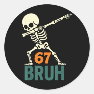 Pegatina Redonda Bruh Meme de Halloween Números Seis Siete Esquelet