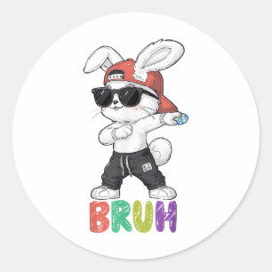 Pegatina Redonda Bruh Meme Día de Pascua Dabbing Bunny Pascua Bruh