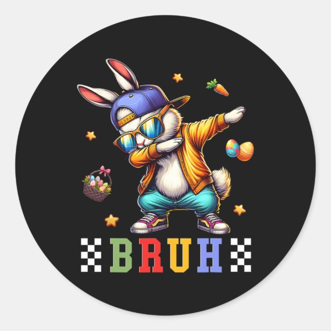 Pegatina Redonda Bruh Meme Easter Day Gracioso Bunny Eggys Adolesce (Anverso)
