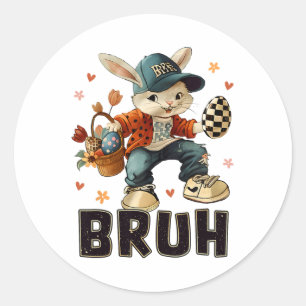 Pegatina Redonda Bruh Meme Easter Day Gracioso Bunny Eggys Adolesce