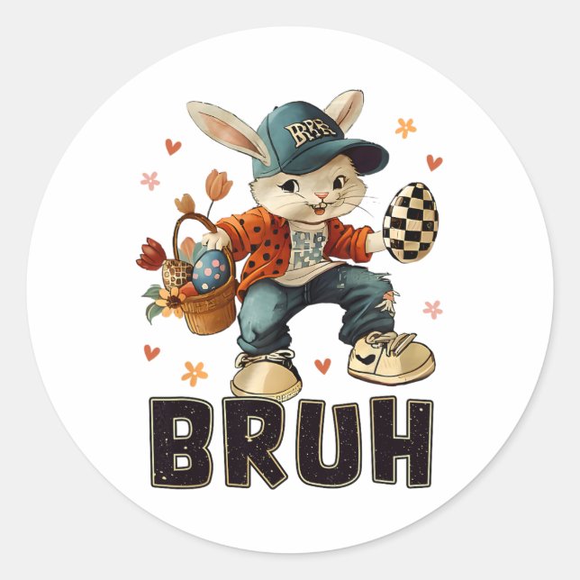 Pegatina Redonda Bruh Meme Easter Day Gracioso Bunny Eggys Adolesce (Anverso)