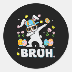 Pegatina Redonda Bruh Meme Easter Day Gracioso Dabbing Bunny Eggys 