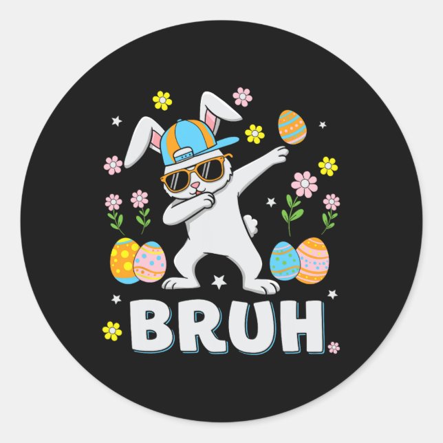 Pegatina Redonda Bruh Meme Easter Day Gracioso Dabbing Bunny Eggys  (Anverso)