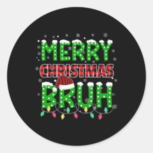 Pegatina Redonda Bruh Navidad Cuadro Rojo Adolescentes Niños Xmas P
