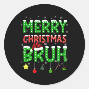 Pegatina Redonda Bruh Navidades Red Plaid Adolescentes Niños Niños