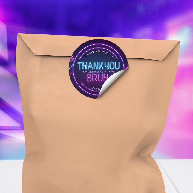 Pegatina Redonda Bruh Neon Arcade Videojuegos Cumpleaños Gracias (Subido por el creador)