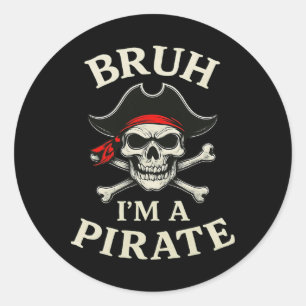 Pegatina Redonda Bruh Pirate Lazy Skull Bandana Costume finge que s