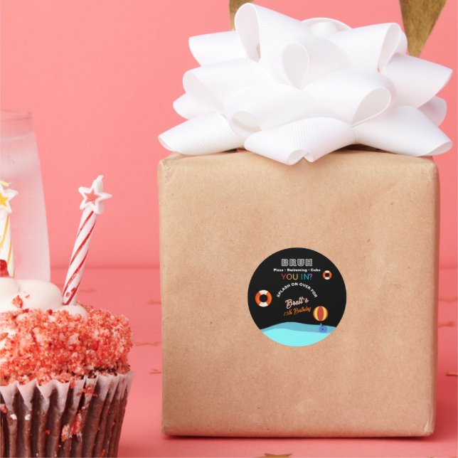 Pegatina Redonda Bruh Pool Party Birthday  (Fiesta)