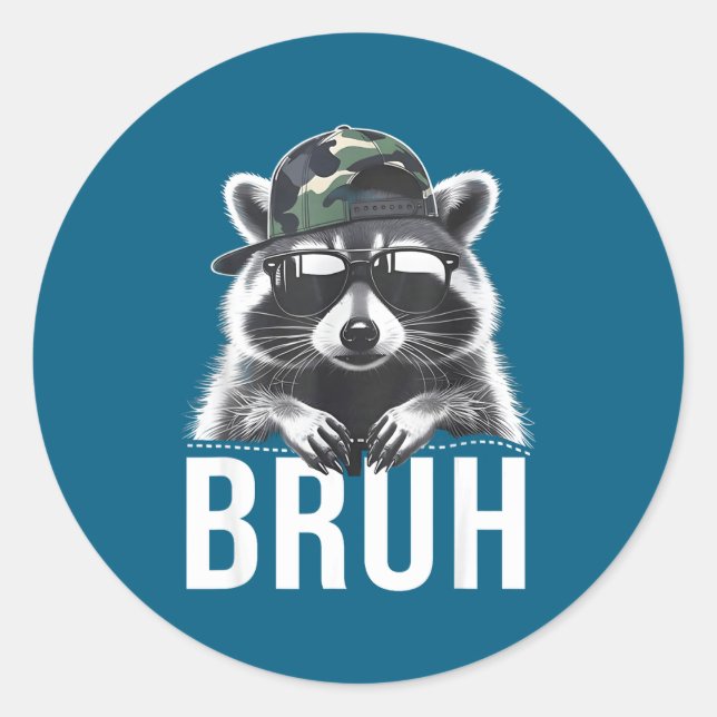 Pegatina Redonda Bruh Raccoon Trash Racoon Camo Hat Youth Teens Kid (Anverso)
