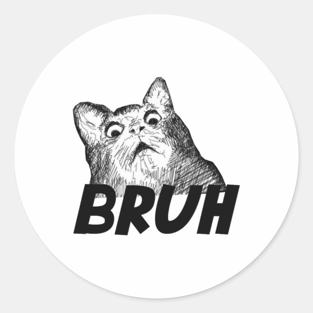 Pegatina Redonda Bruh Shocke Gasp Cat Funny (Anverso)