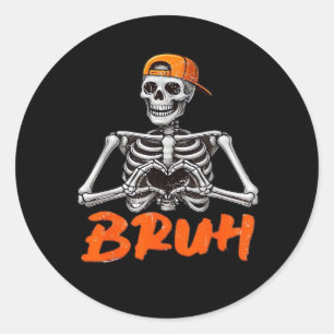Pegatina Redonda Bruh Skeleton Hand Heart Costumes Halloween Hombre