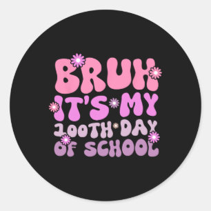 Pegatina Redonda Bruh, son mis 100 días de escuela. 100 días de col