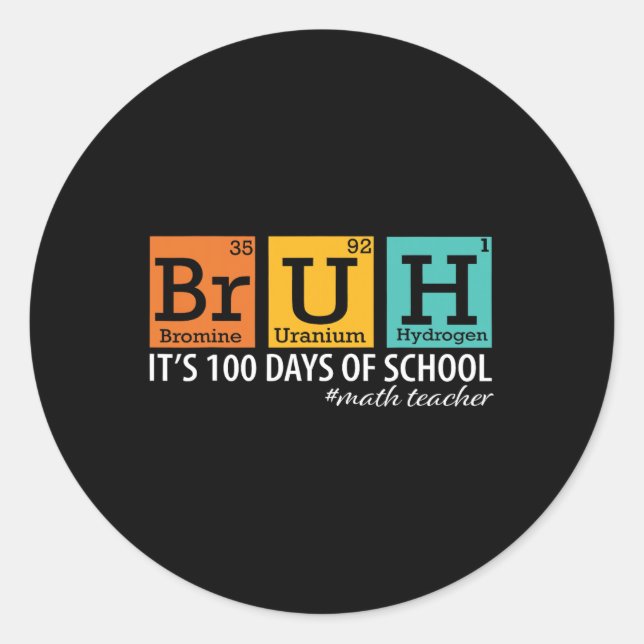 Pegatina Redonda Bruh, son mis 100 días de profesor gracioso de mat (Anverso)