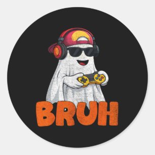 Pegatina Redonda Bruh Spooky Boo Halloween Costueen Game Gaming Men