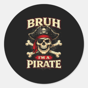 Pegatina Redonda Bruh un parche de ojo de cráneo de pirata huesos c