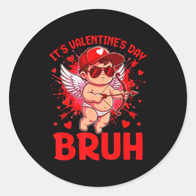 Pegatina Redonda Bruh Valentines Day Boys Kids Funny Heart Valentin (Anverso)