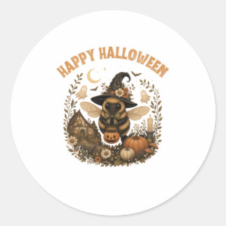 Pegatina Redonda Bruja Abeja Lindo Halloween Cottagecore