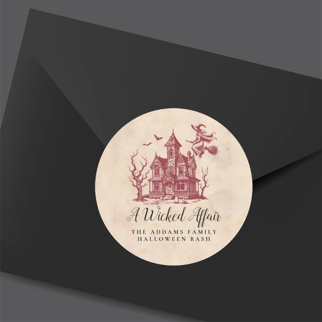 Pegatina Redonda Bruja atormentada fiesta de Halloween en la Casa V (Subido por el creador)