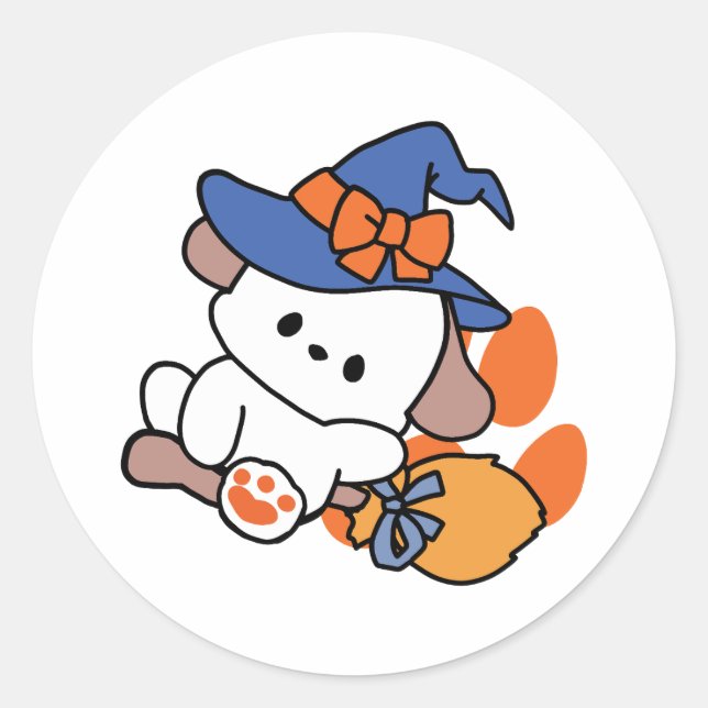 Pegatina Redonda Bruja atractiva en entrenamiento - Perro de Hallow (Anverso)