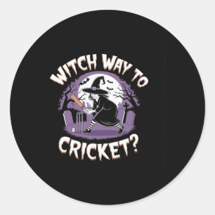 Pegatina Redonda Bruja Camino Al Cricket Divertido Halloween Deport
