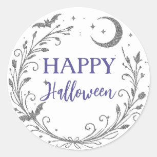 Pegatina Redonda Bruja Caprichosa Wicca Plateada Brillo Halloween