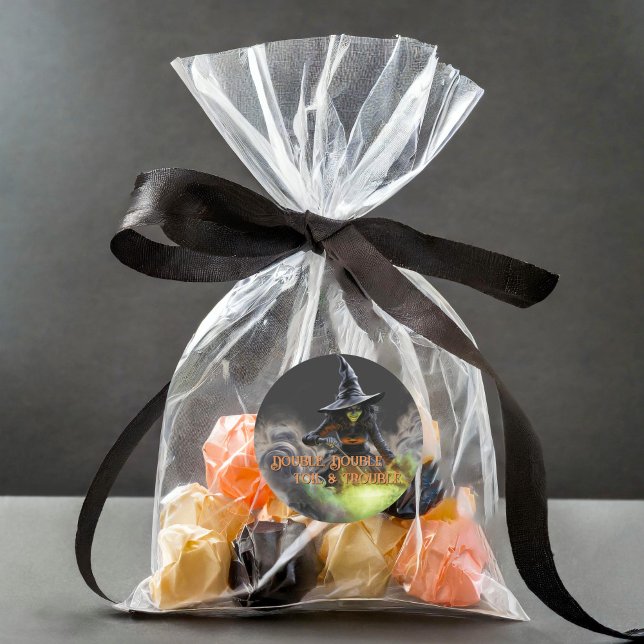 Pegatina Redonda Bruja con Cauldron en llamas Halloween (Subido por el creador)