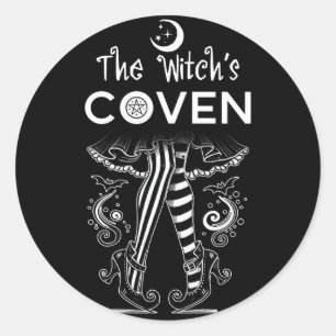 Pegatina Redonda Bruja Coven Bruja Piernas Negro Blanco Halloween 