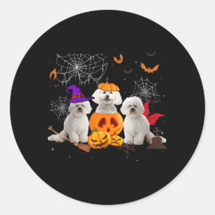 Pegatina Redonda Bruja de calabaza divertida perro Bichon Frise Hal