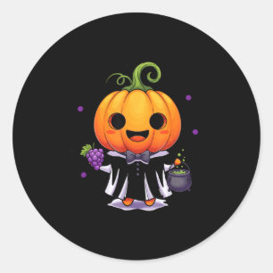 Pegatina Redonda Bruja de calabaza kawaii Halloween truco o trato 