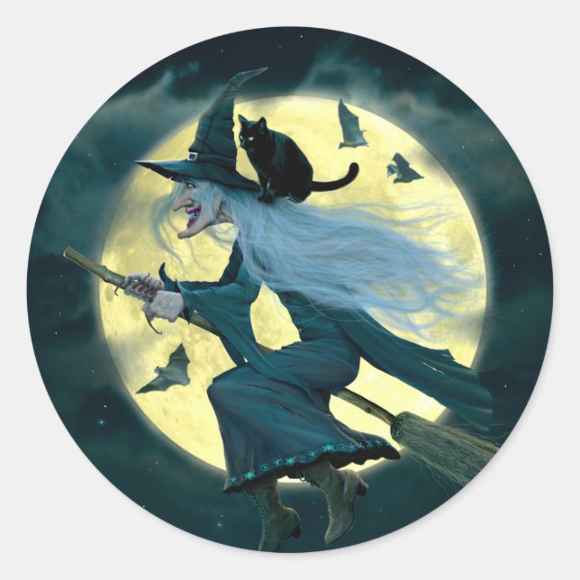 Pegatina Redonda bruja de habitación (Anverso)