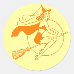 Pegatina Redonda Bruja de Halloween de época
